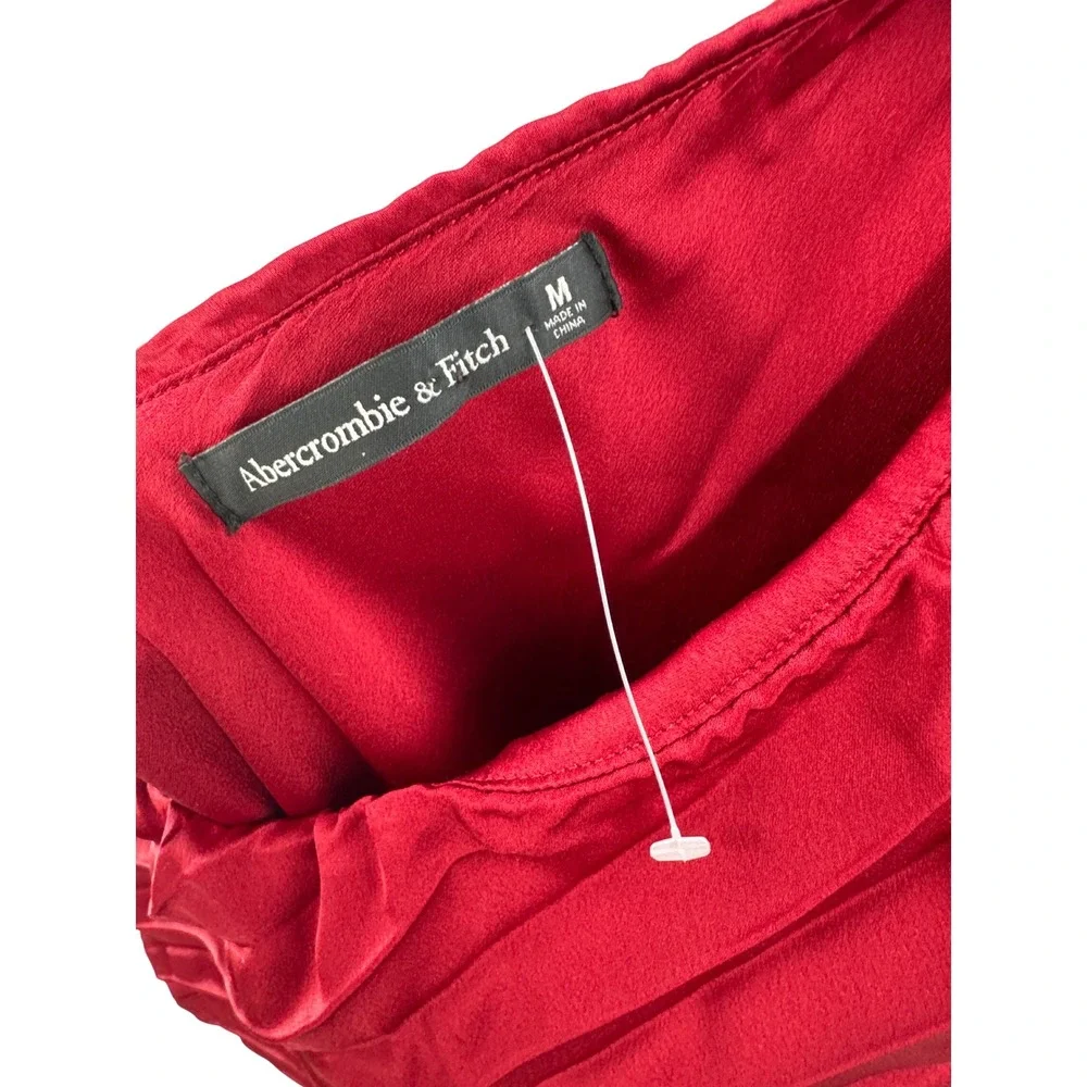 Abercrombie & Fitch Gisele Maxi Dress Medium Wine Red One Shoulder Pleated NWT